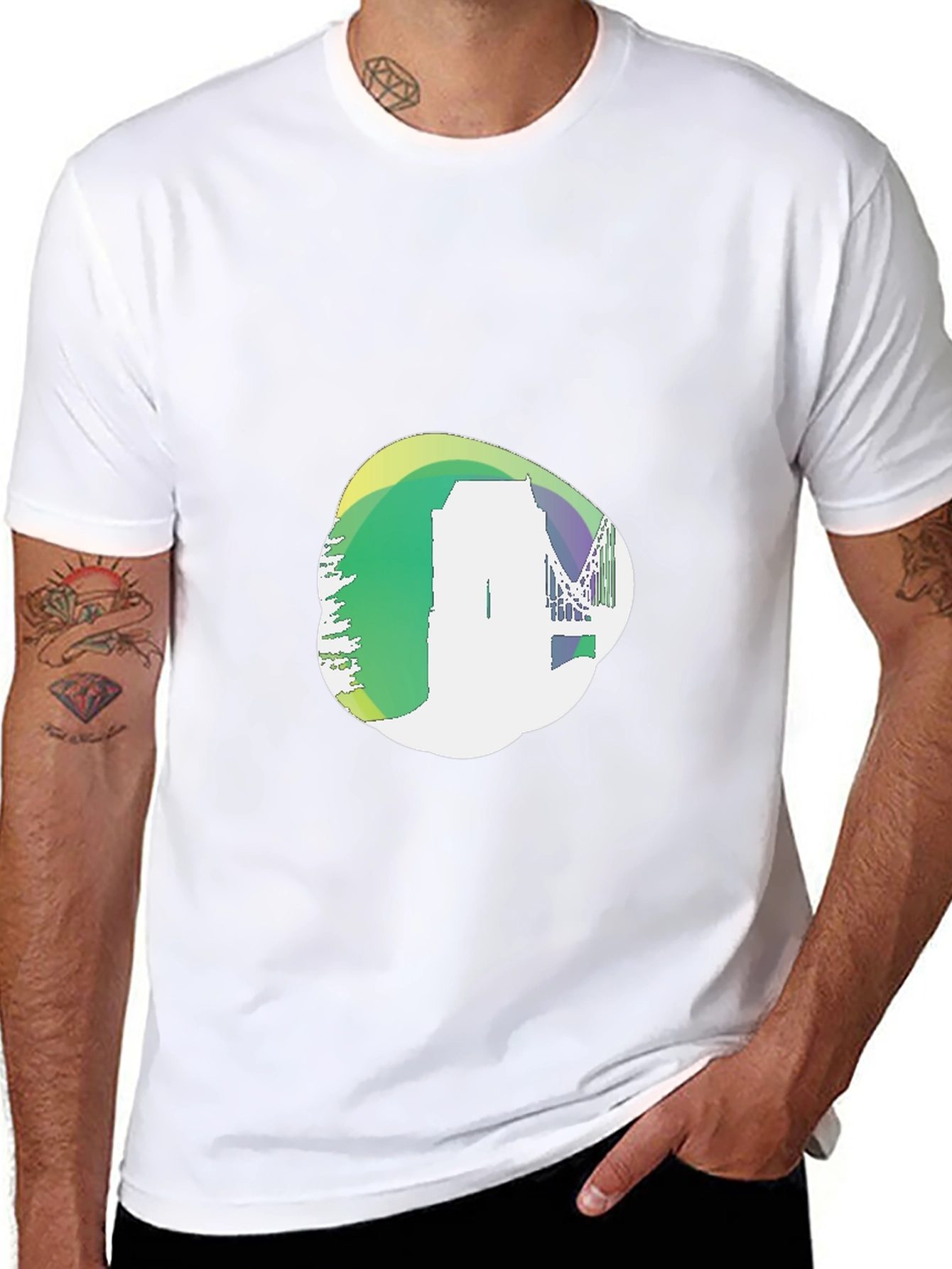 Abstract Cityscape Graphic Black T-Shirt