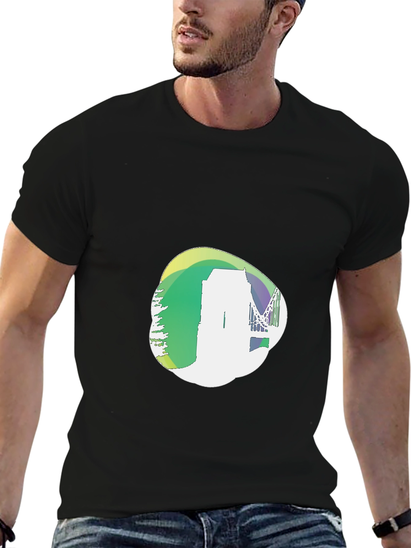 Abstract Cityscape Graphic Black T-Shirt