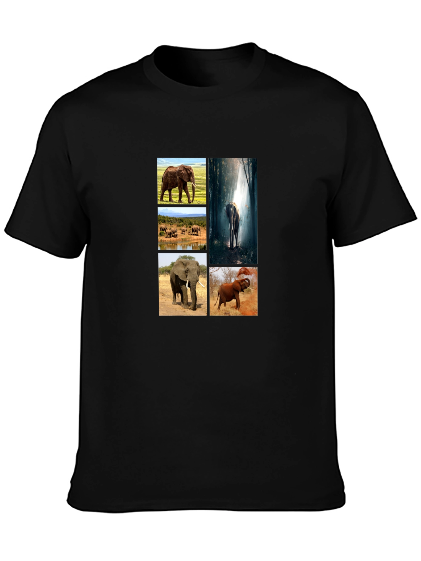 Elephant Collage Print Black T-Shirt