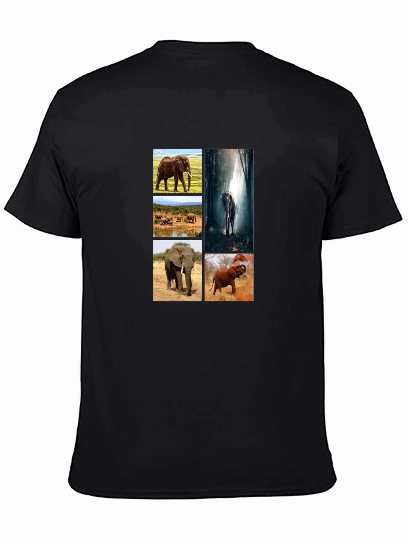 Elephant Collage Print Black T-Shirt