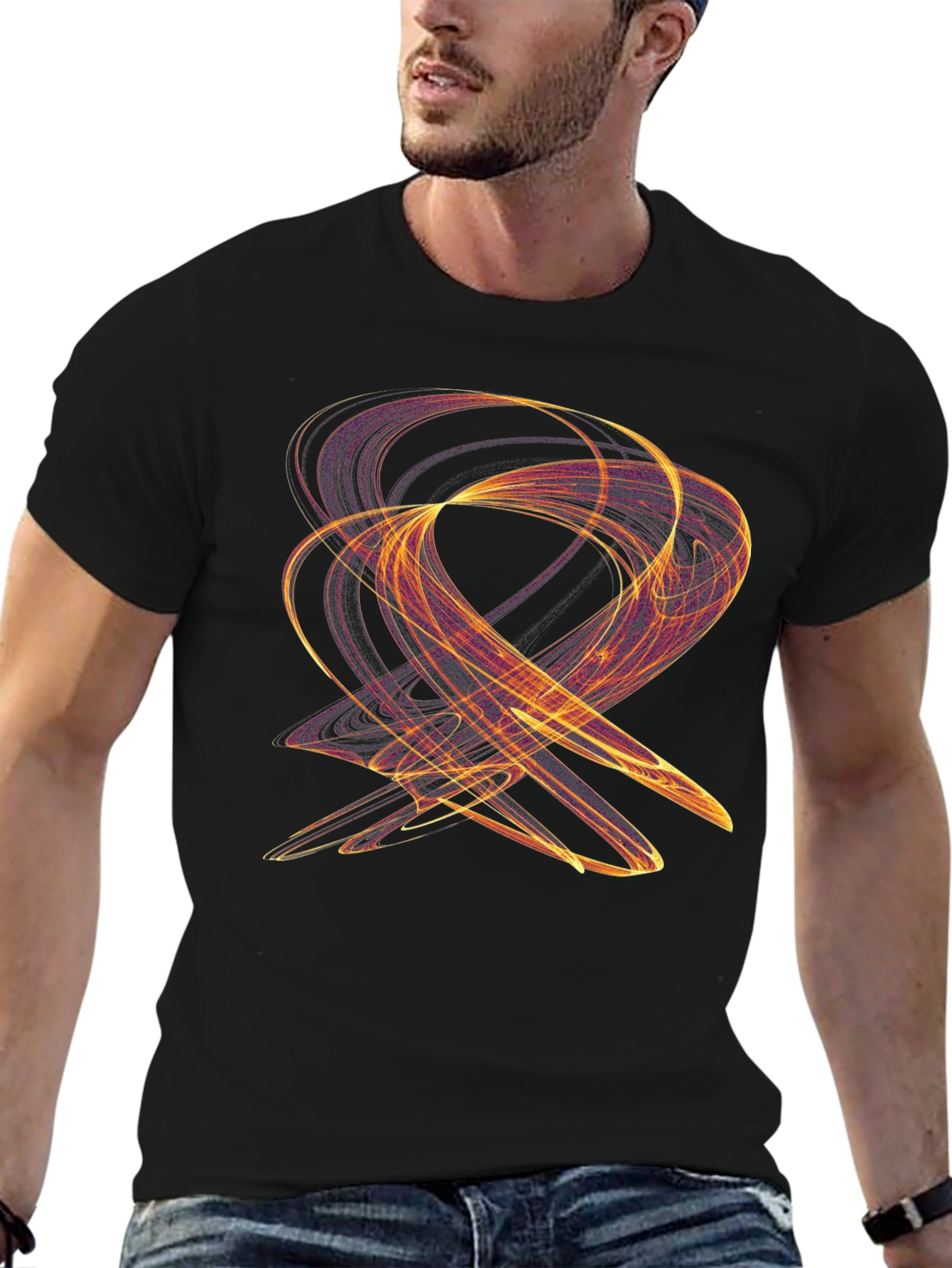 Abstract Swirl Graphic Black T-Shirt