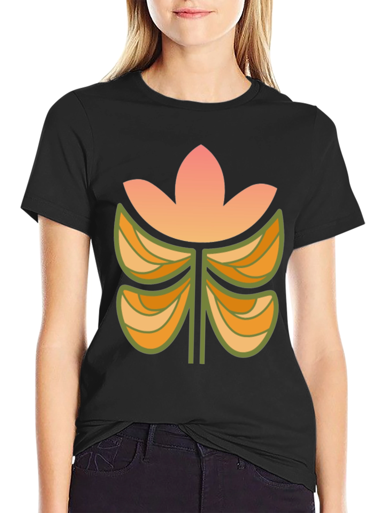 Retro Floral Black T-Shirt