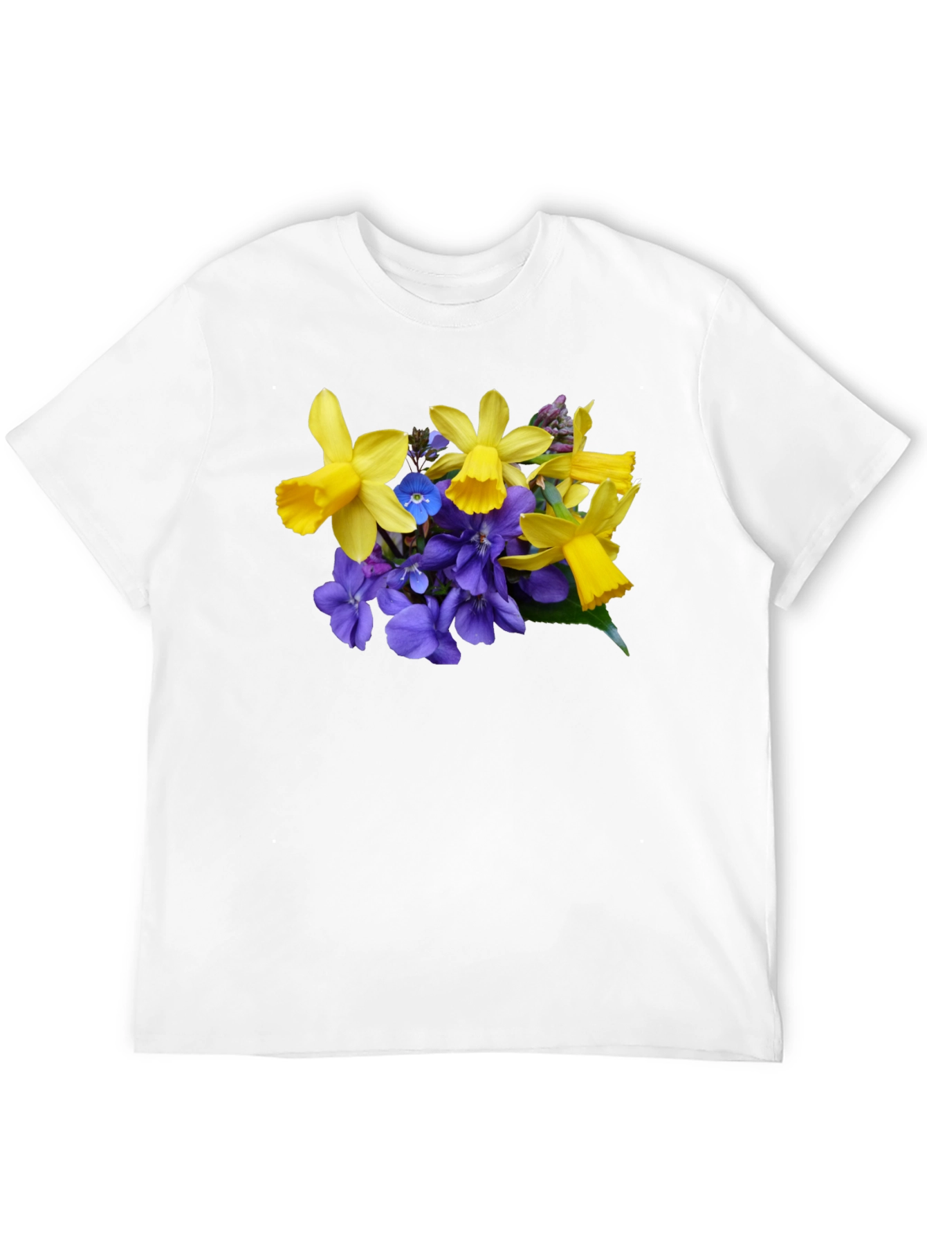 Floral Print Black T-Shirt - Daffodils and Violets