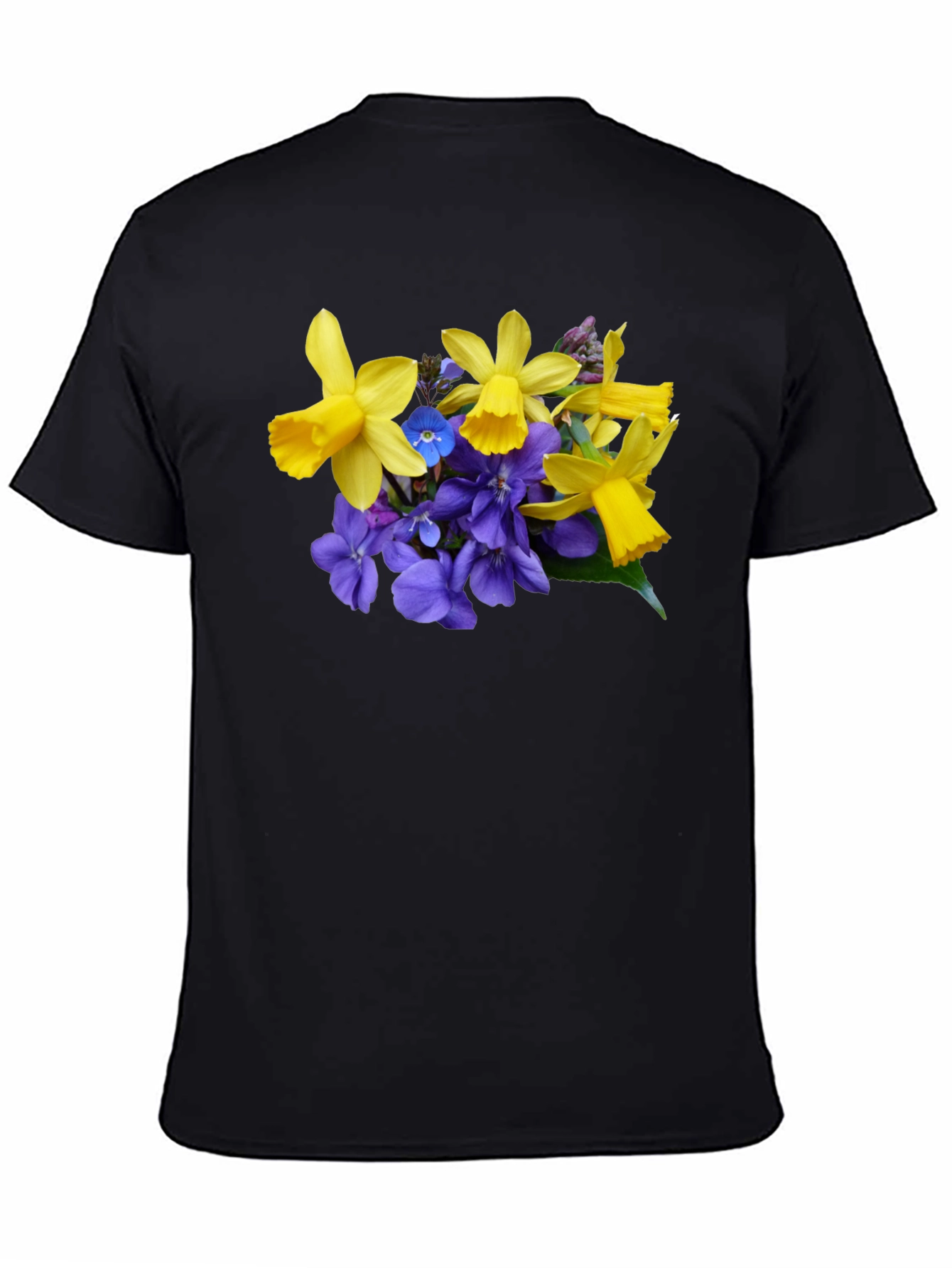 Floral Print Black T-Shirt - Daffodils and Violets