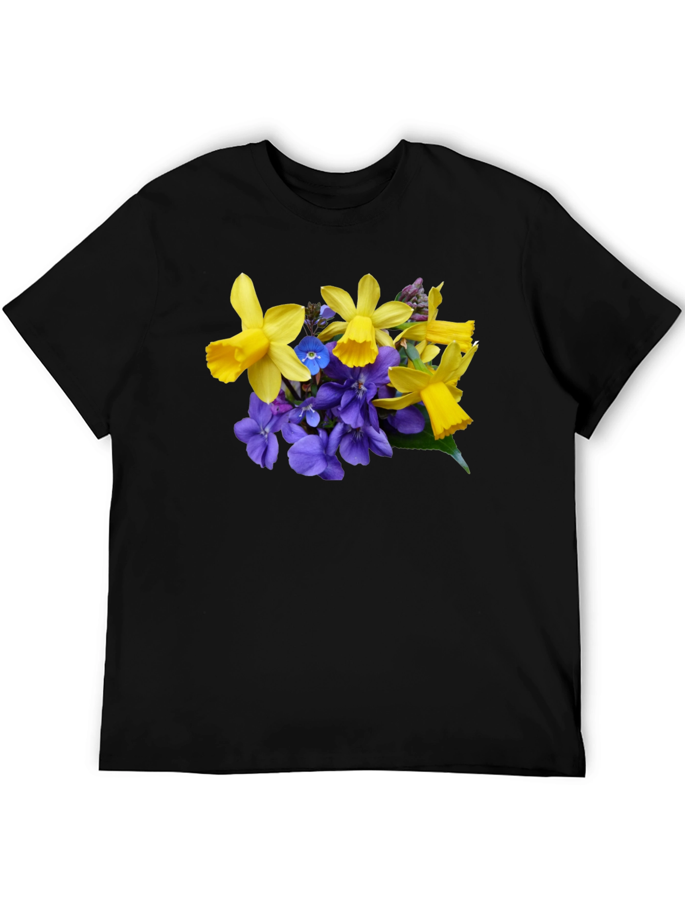 Floral Print Black T-Shirt - Daffodils and Violets