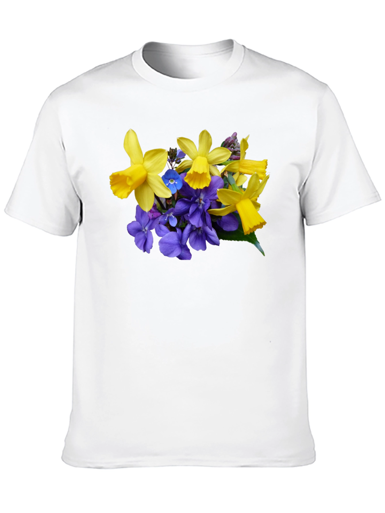 Floral Print Black T-Shirt - Daffodils and Violets