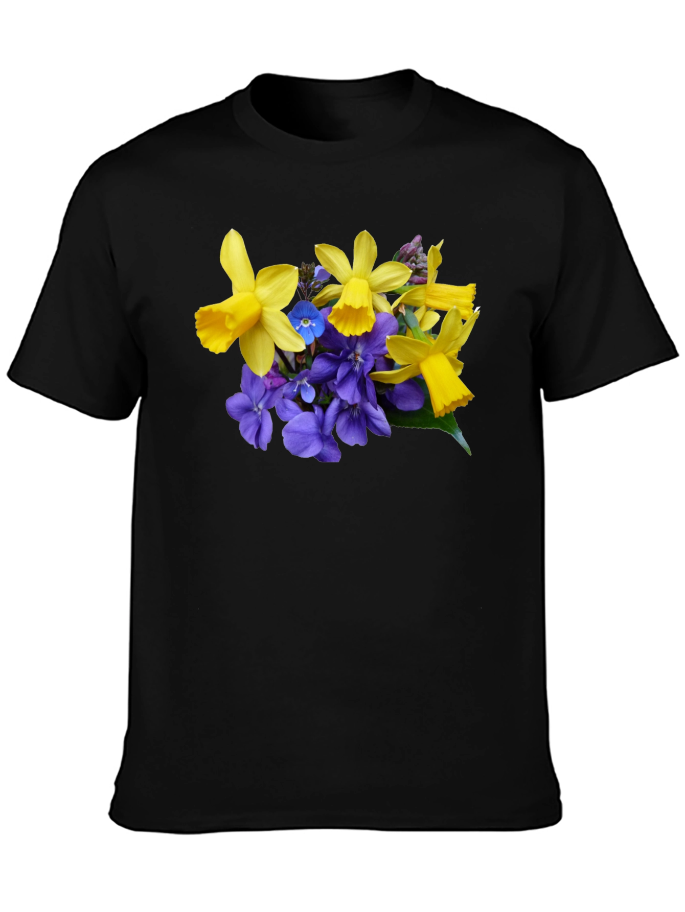 Floral Print Black T-Shirt - Daffodils and Violets