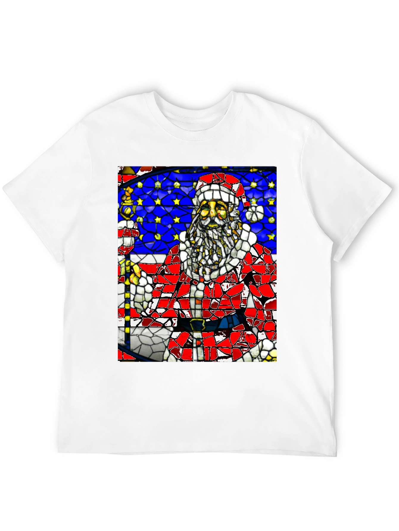 Stained Glass Santa Black T-Shirt