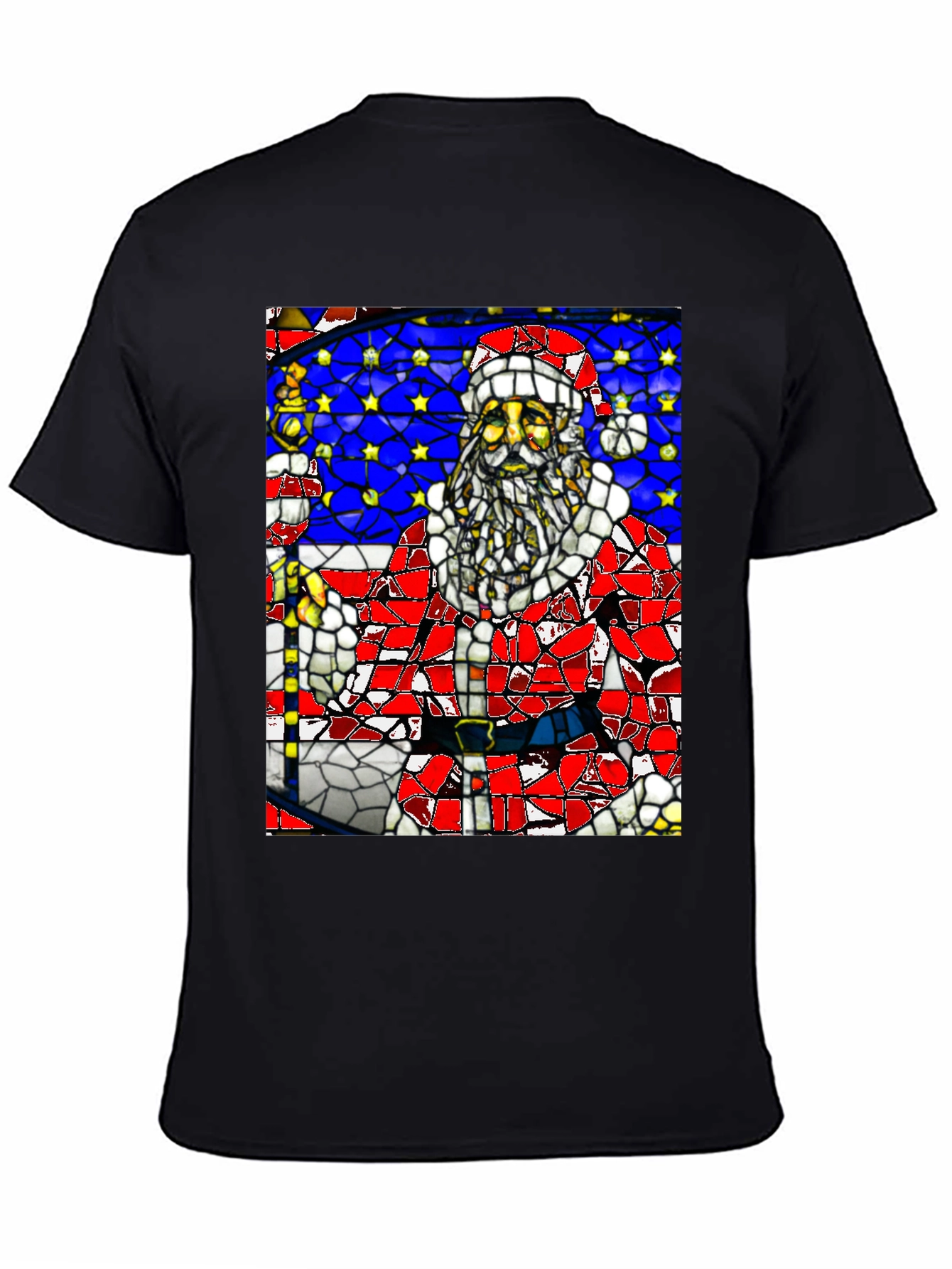 Stained Glass Santa Black T-Shirt