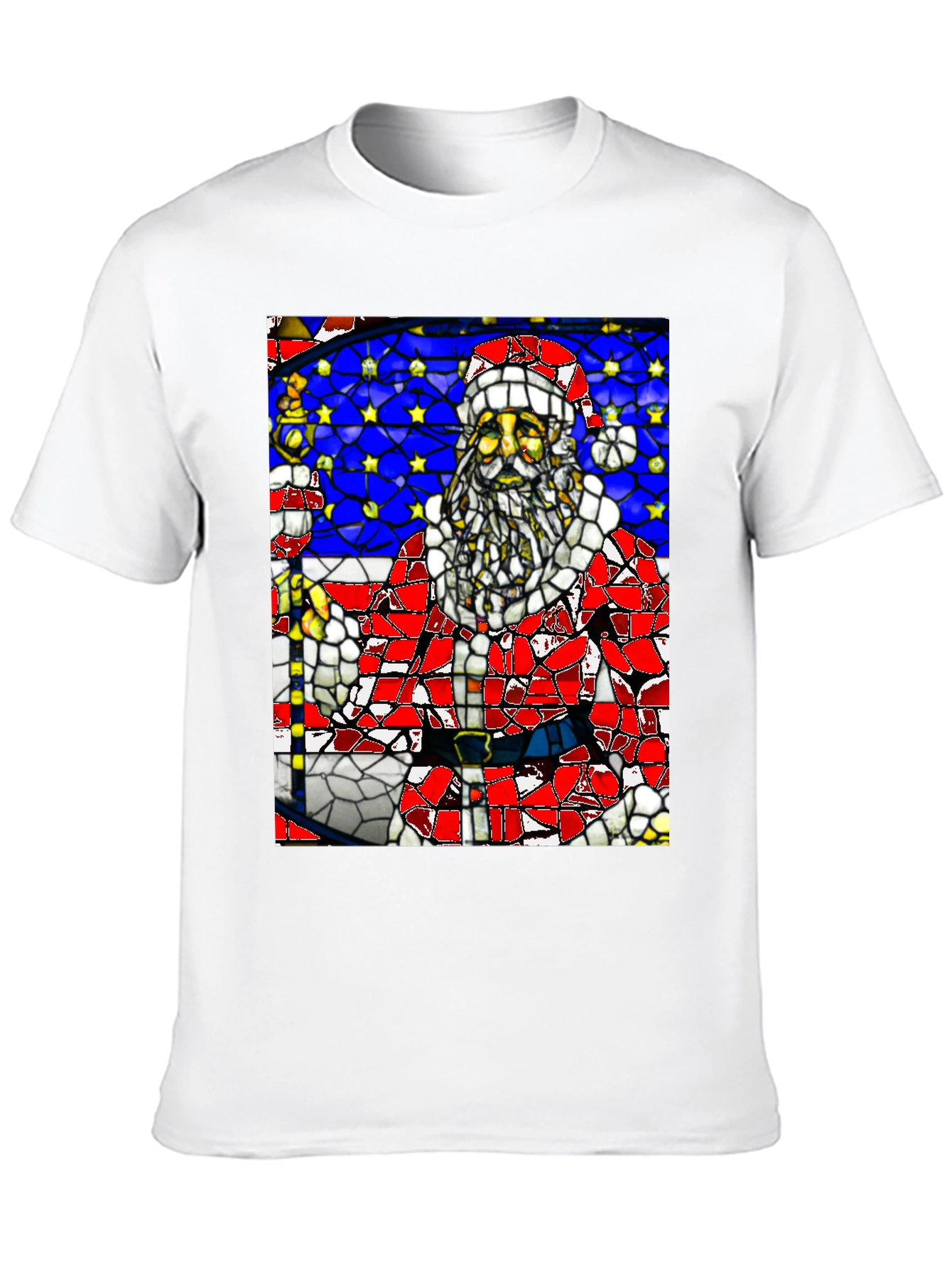 Stained Glass Santa Black T-Shirt