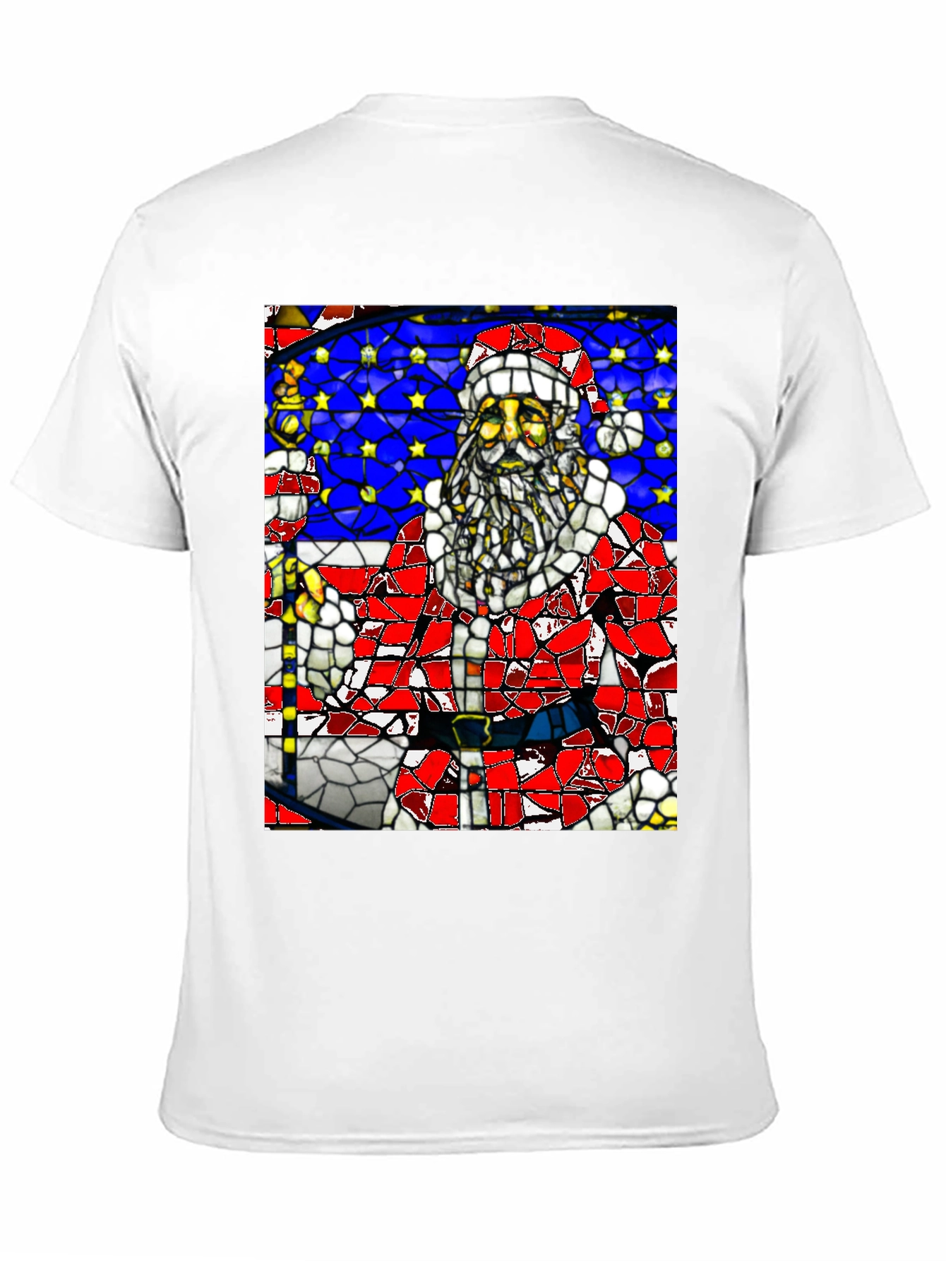 Stained Glass Santa Black T-Shirt