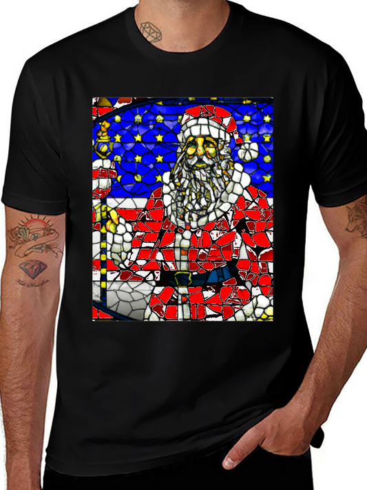 Stained Glass Santa Black T-Shirt
