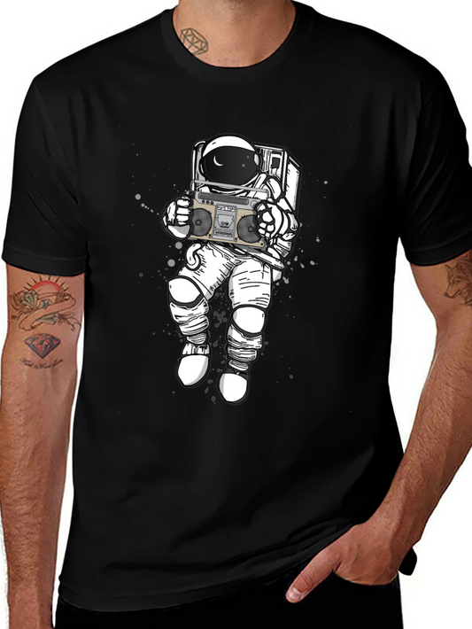 Retro Astronaut Boombox Graphic Tee - Black