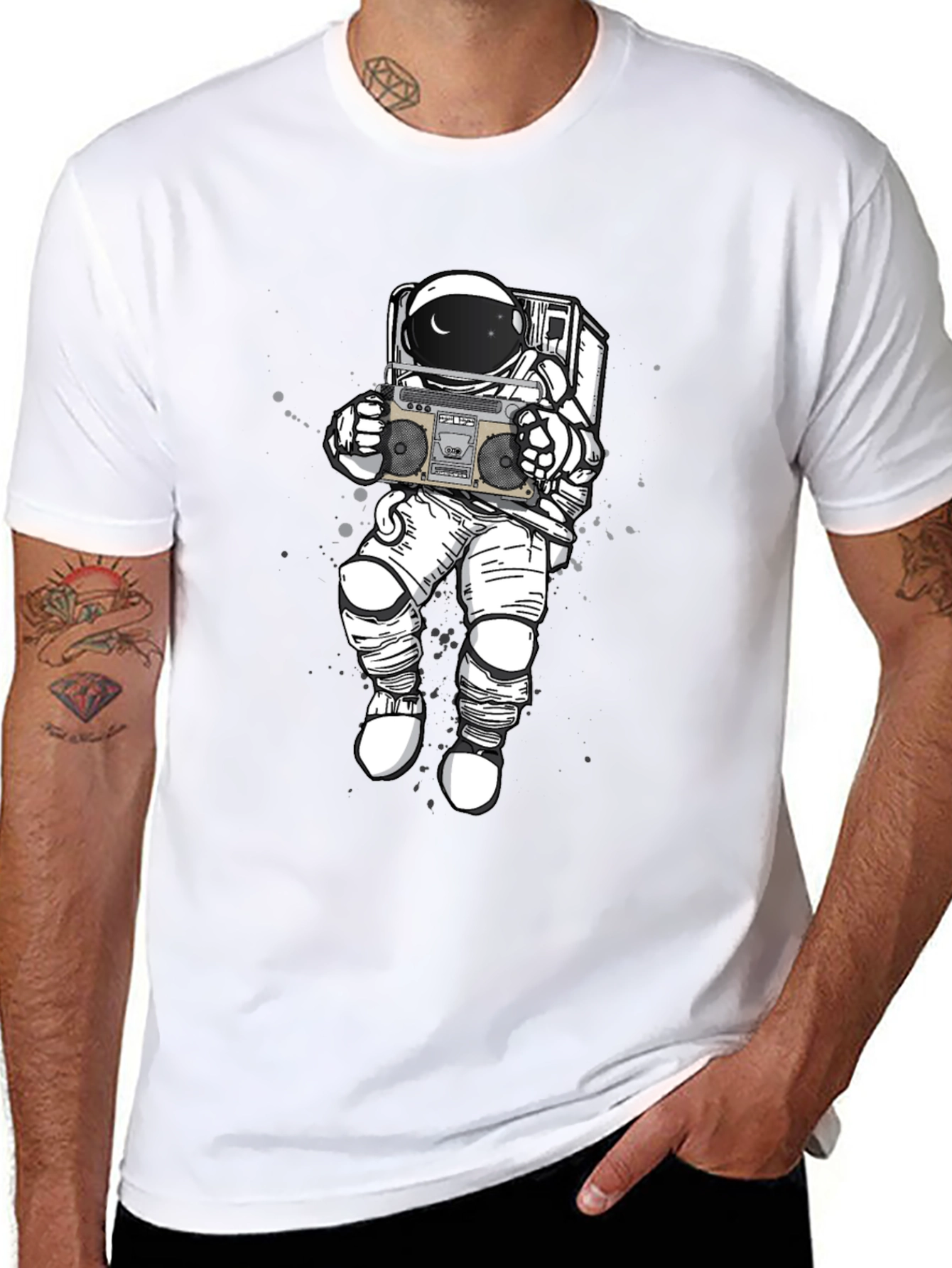 Retro Astronaut Boombox Graphic Tee - Black