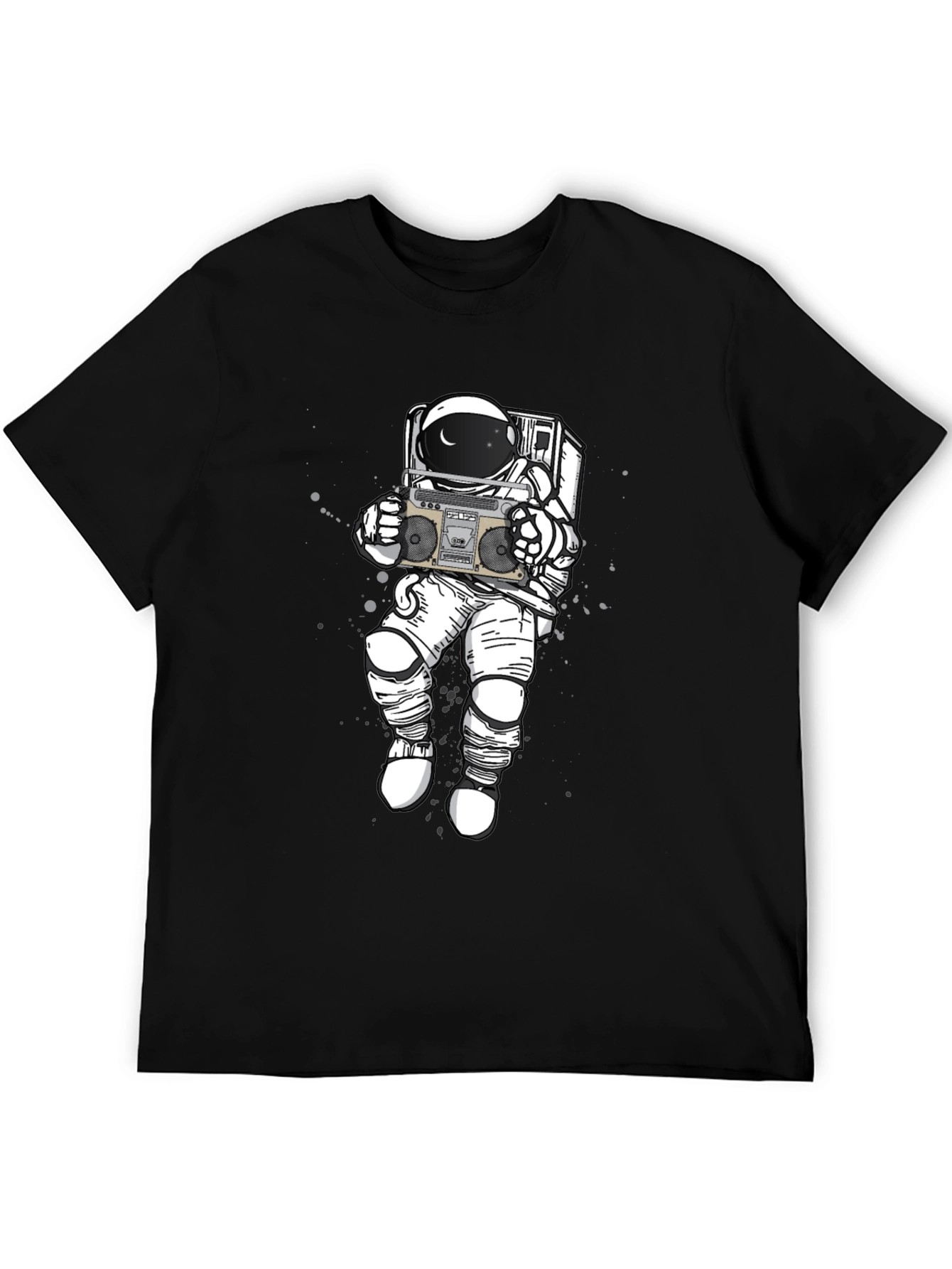 Retro Astronaut Boombox Graphic Tee - Black