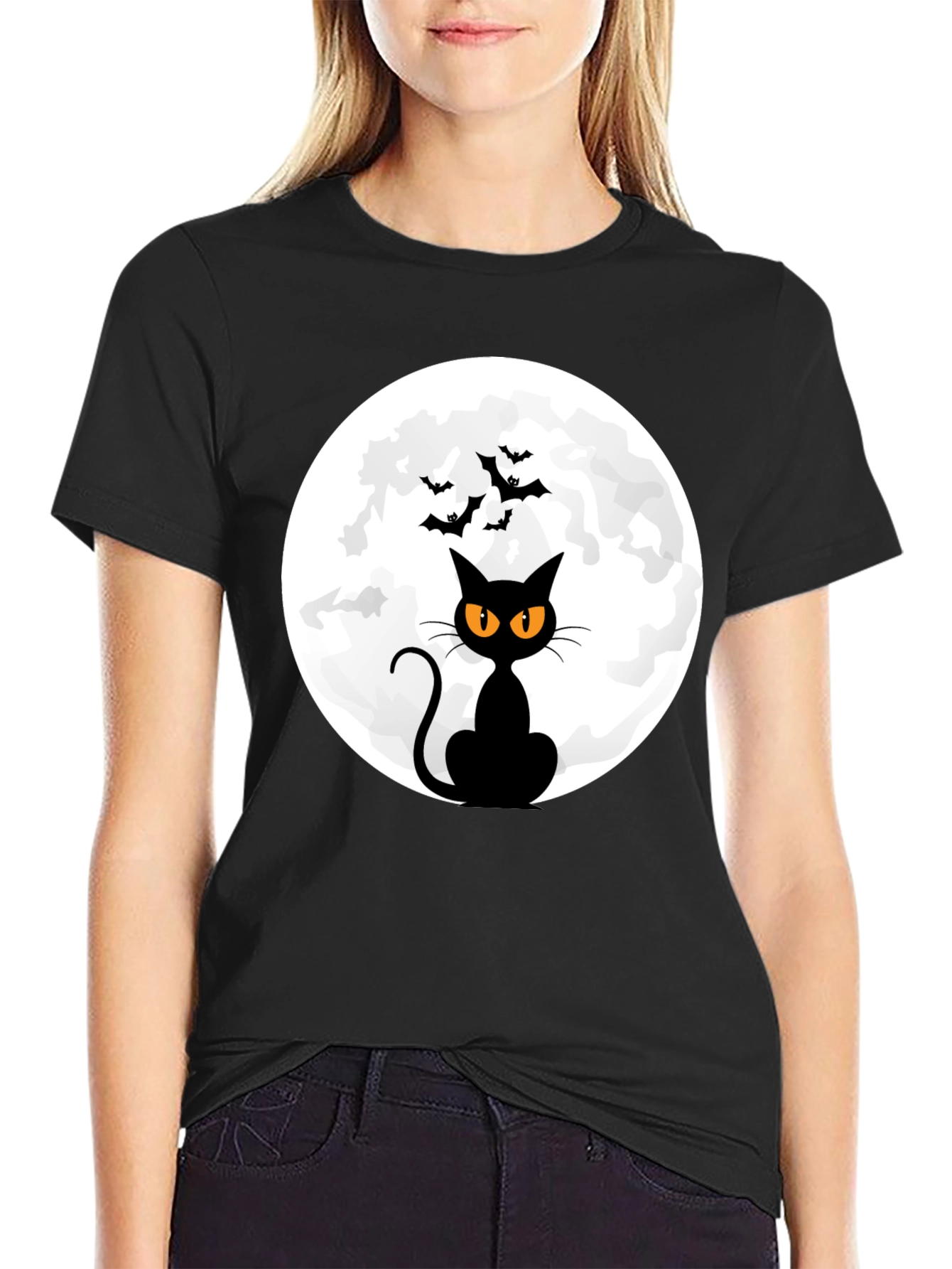 Halloween Black Cat Moon T-Shirt