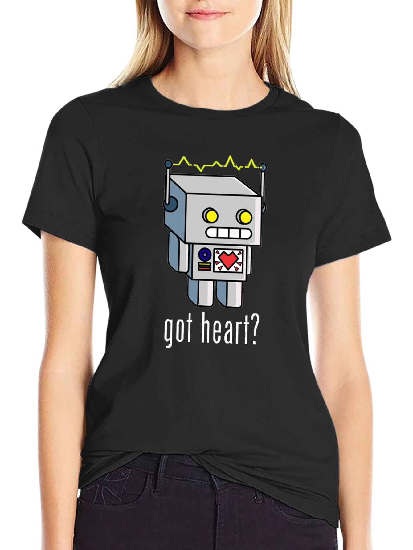 Got Heart? Robot Graphic Black T-Shirt