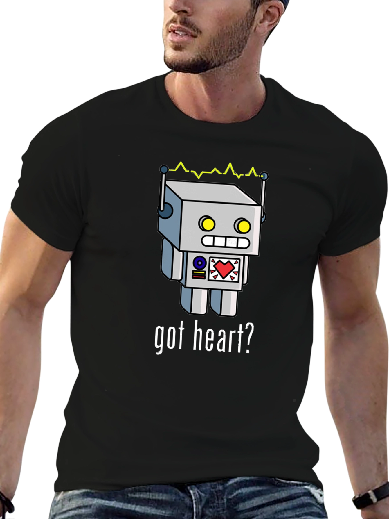 Got Heart? Robot Graphic Black T-Shirt
