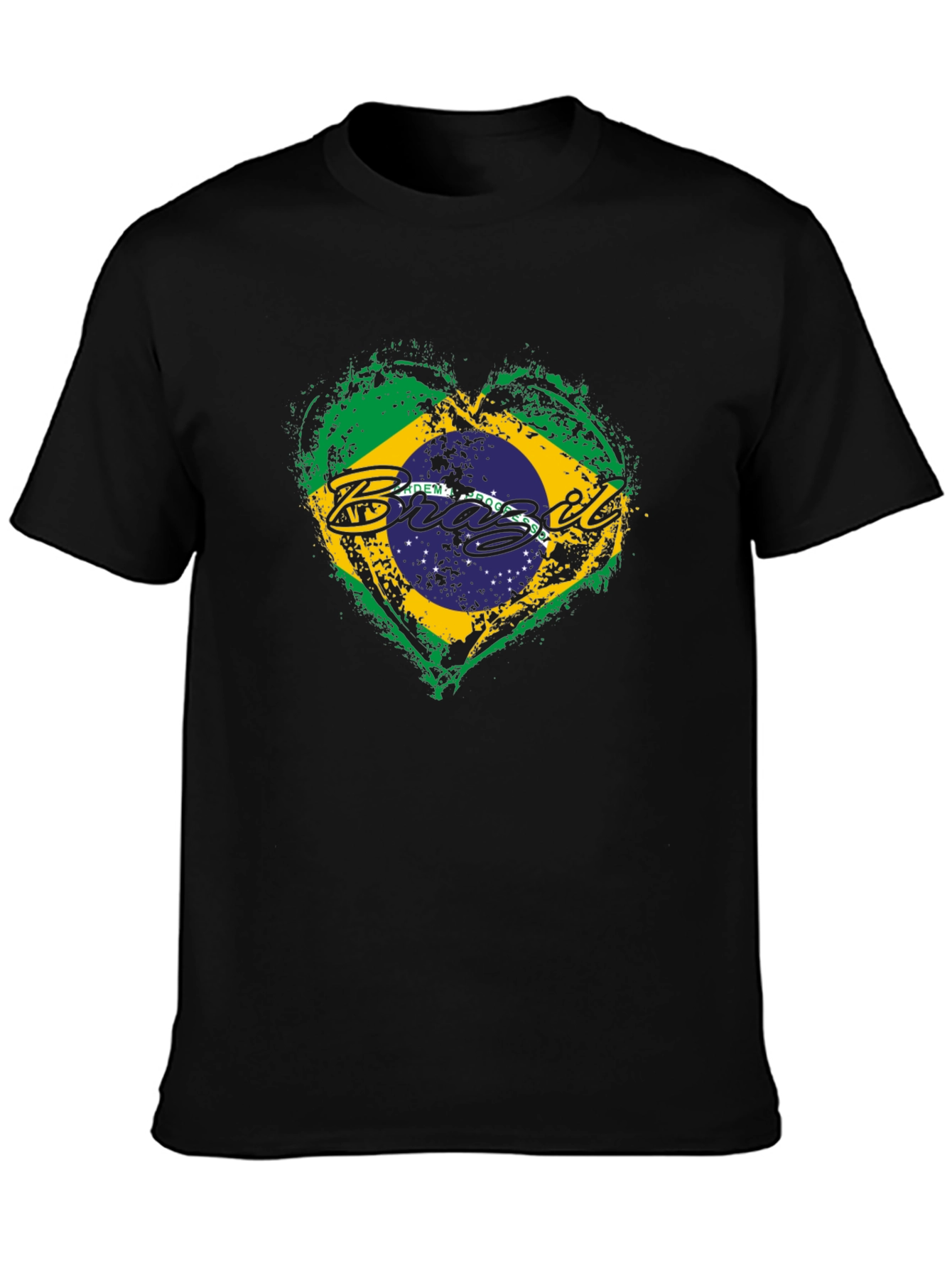 Brazil Flag Heart Black T-Shirt