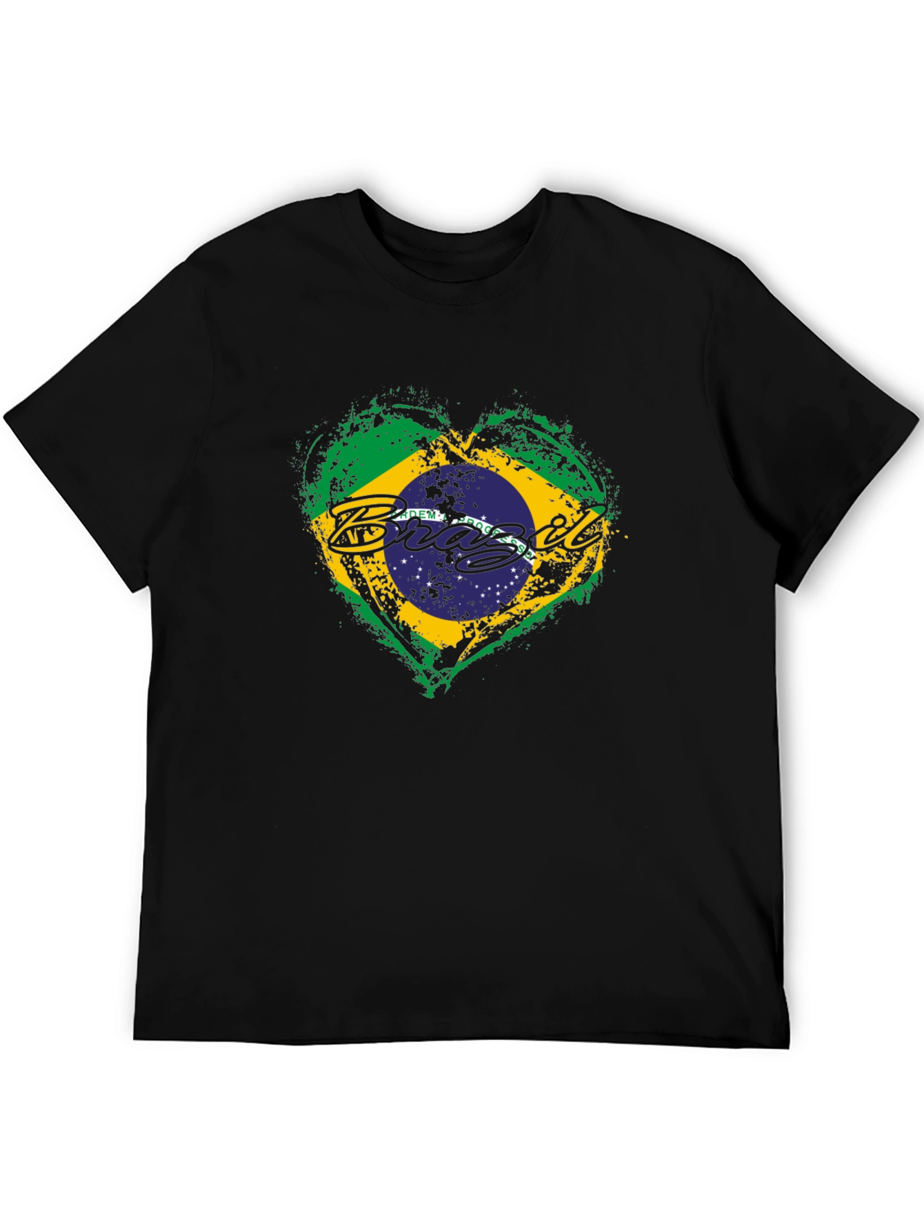 Brazil Flag Heart Black T-Shirt