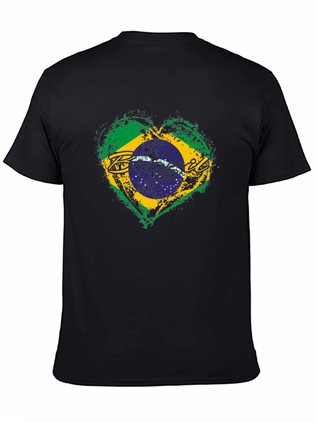 Brazil Flag Heart Black T-Shirt