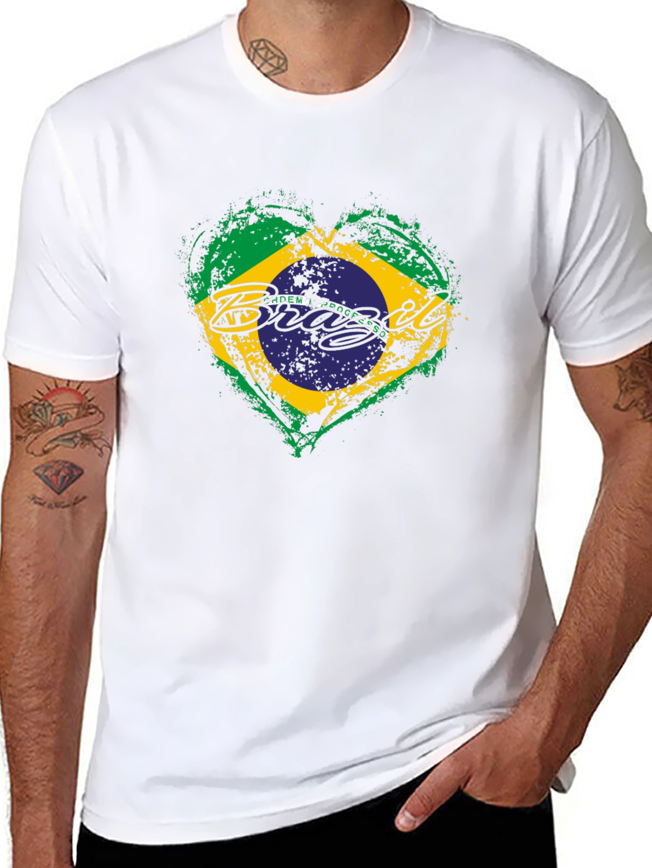 Brazil Flag Heart Black T-Shirt