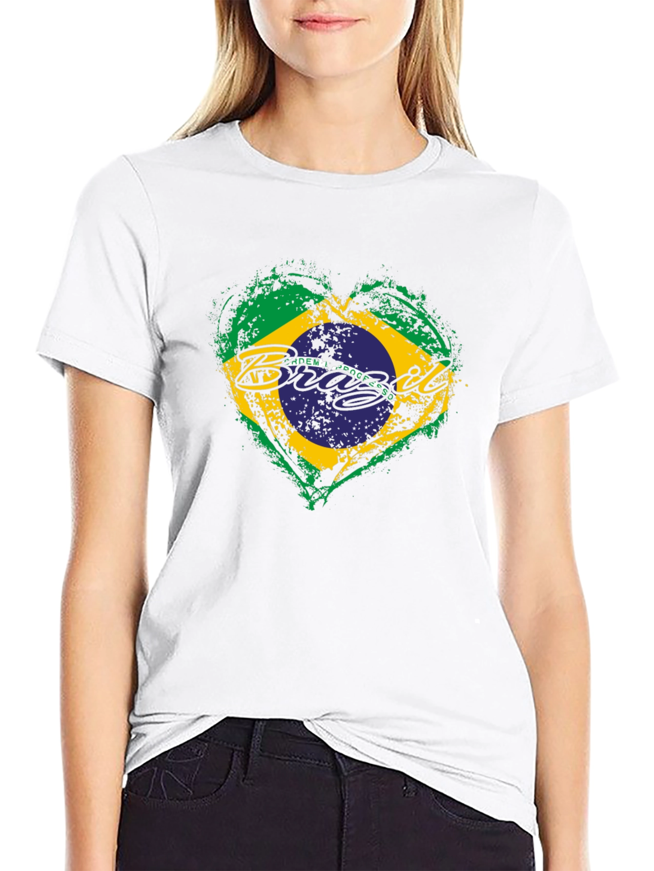 Brazil Flag Heart Black T-Shirt