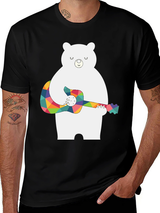 Bear Playing Guitar Black T-Shirt