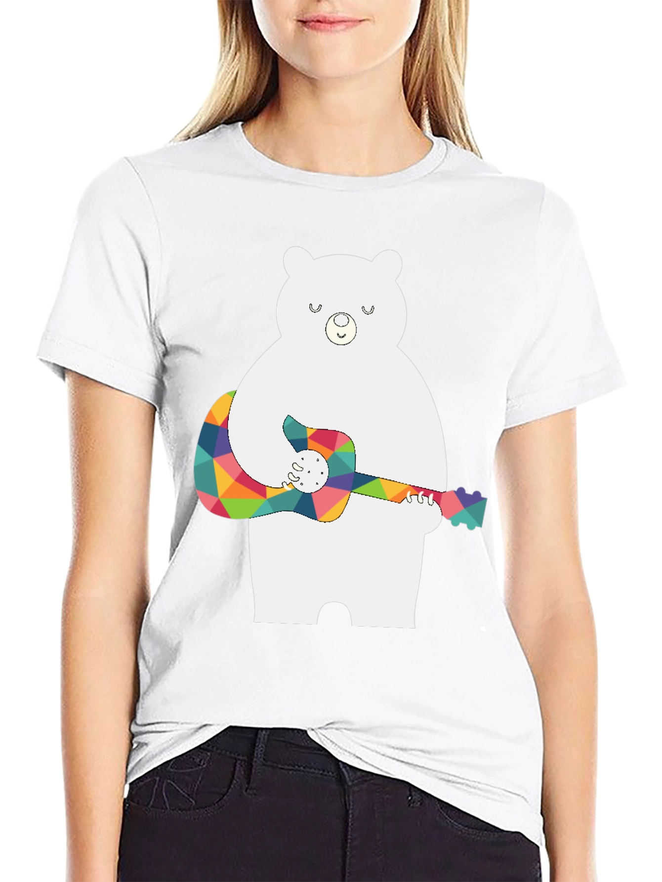 Bear Playing Guitar Black T-Shirt