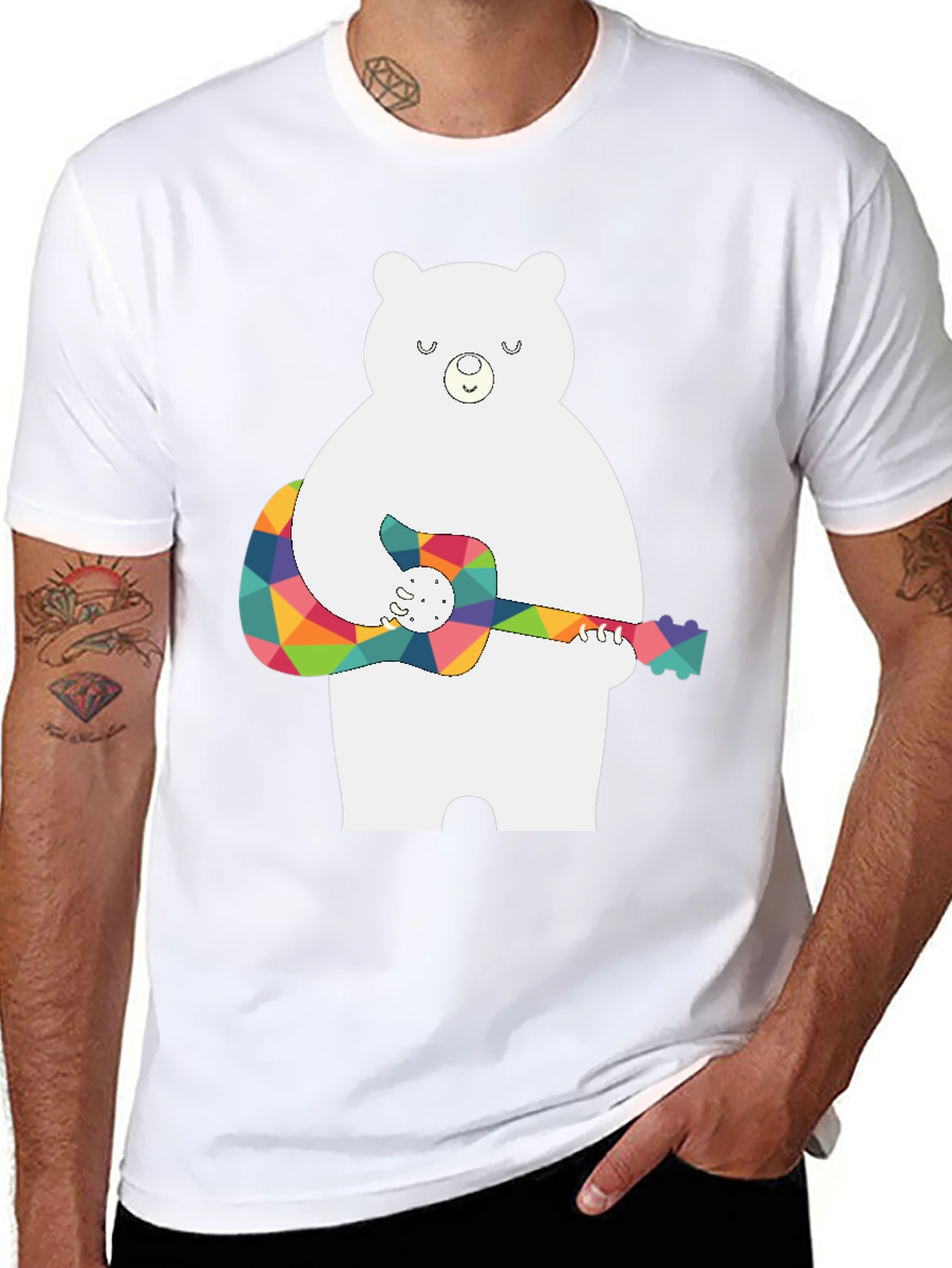 Bear Playing Guitar Black T-Shirt