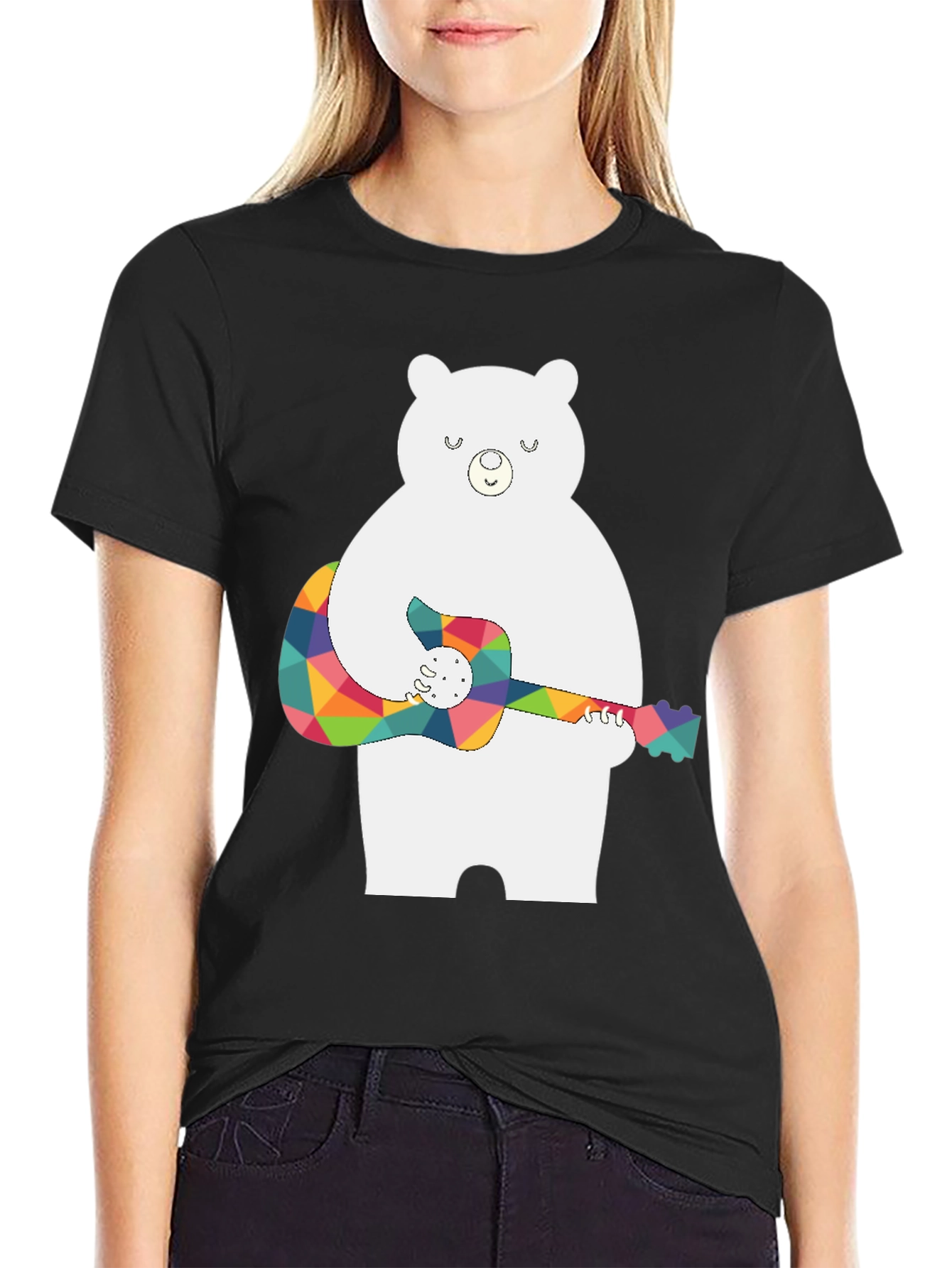 Bear Playing Guitar Black T-Shirt