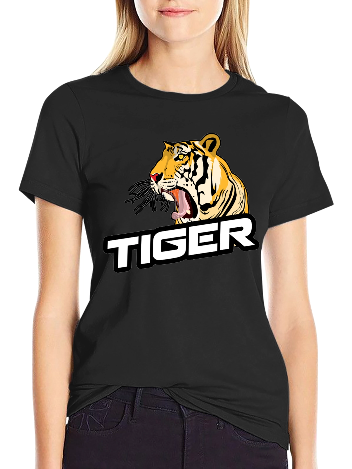Roaring Tiger Graphic Tee - Black Cotton Blend