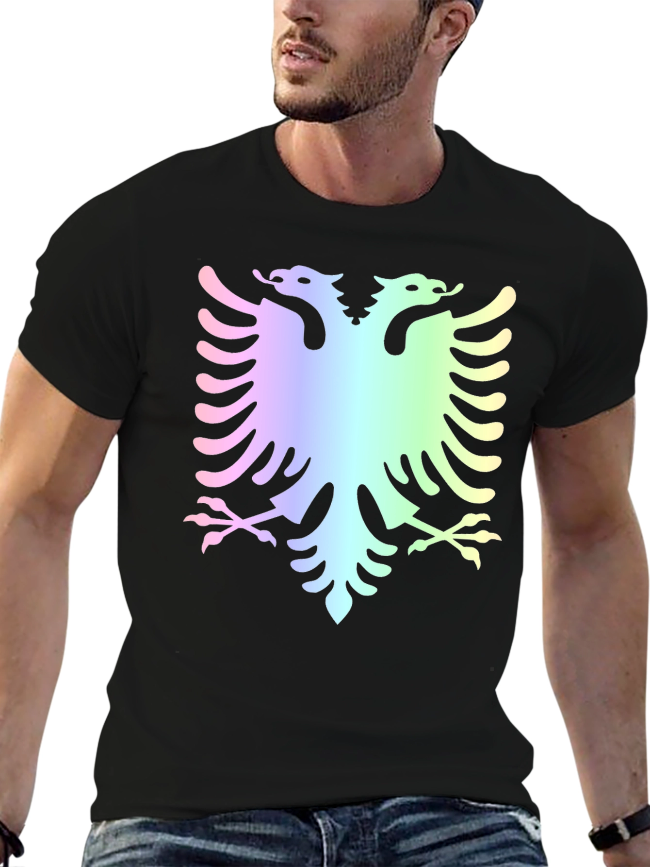 Albanian Eagle Graphic Tee - Rainbow Design