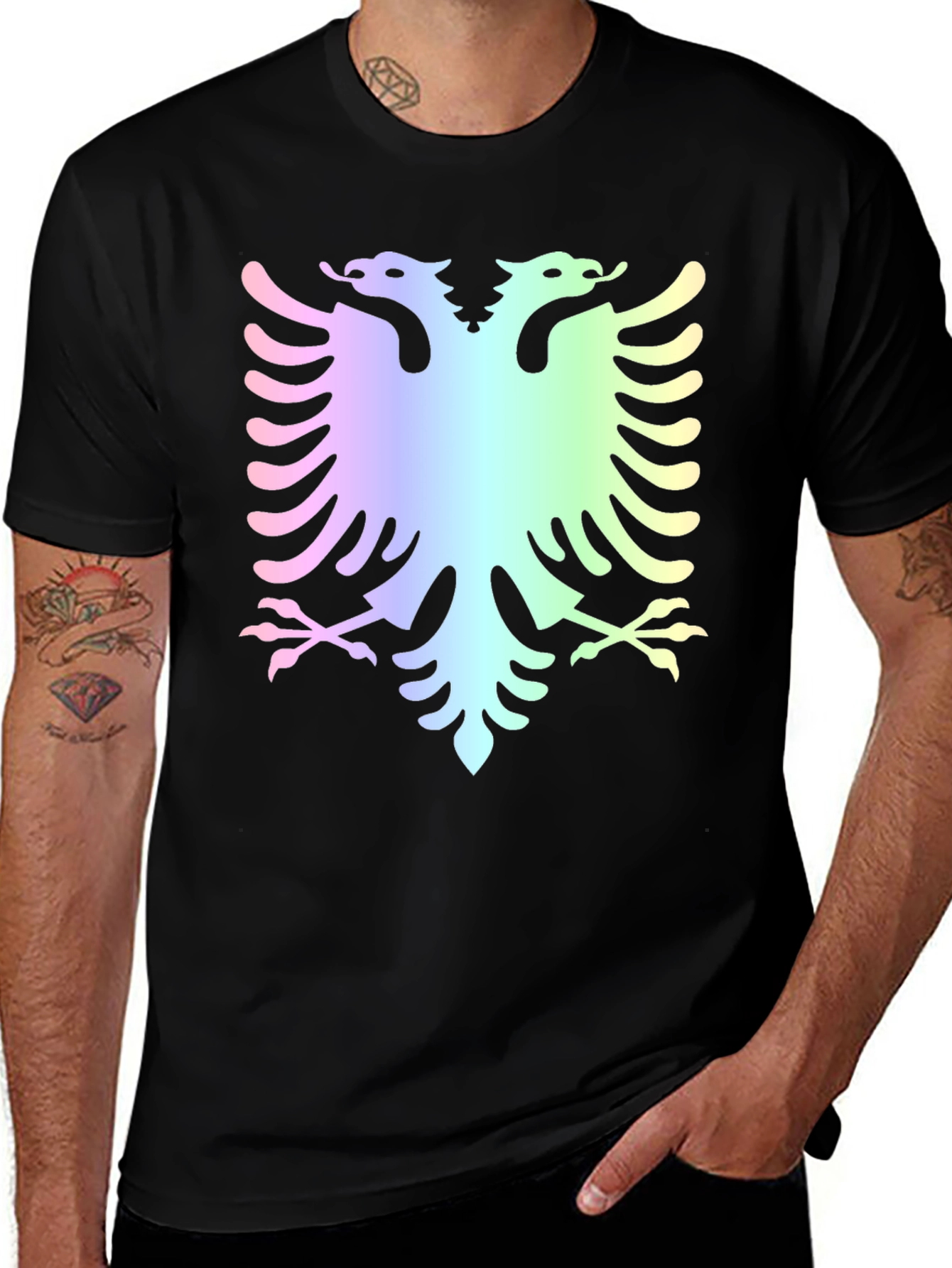 Albanian Eagle Graphic Tee - Rainbow Design