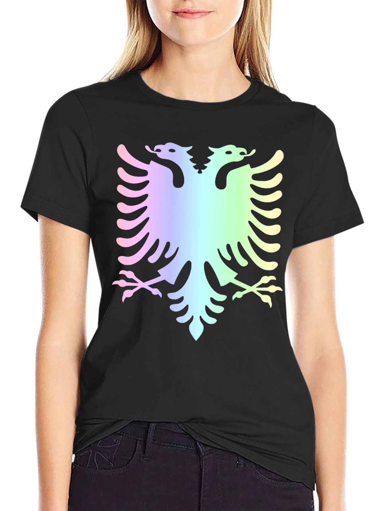 Albanian Eagle Graphic Tee - Rainbow Design