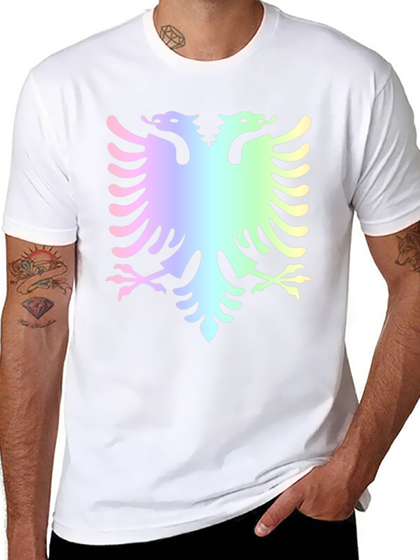 Albanian Eagle Graphic Tee - Rainbow Design