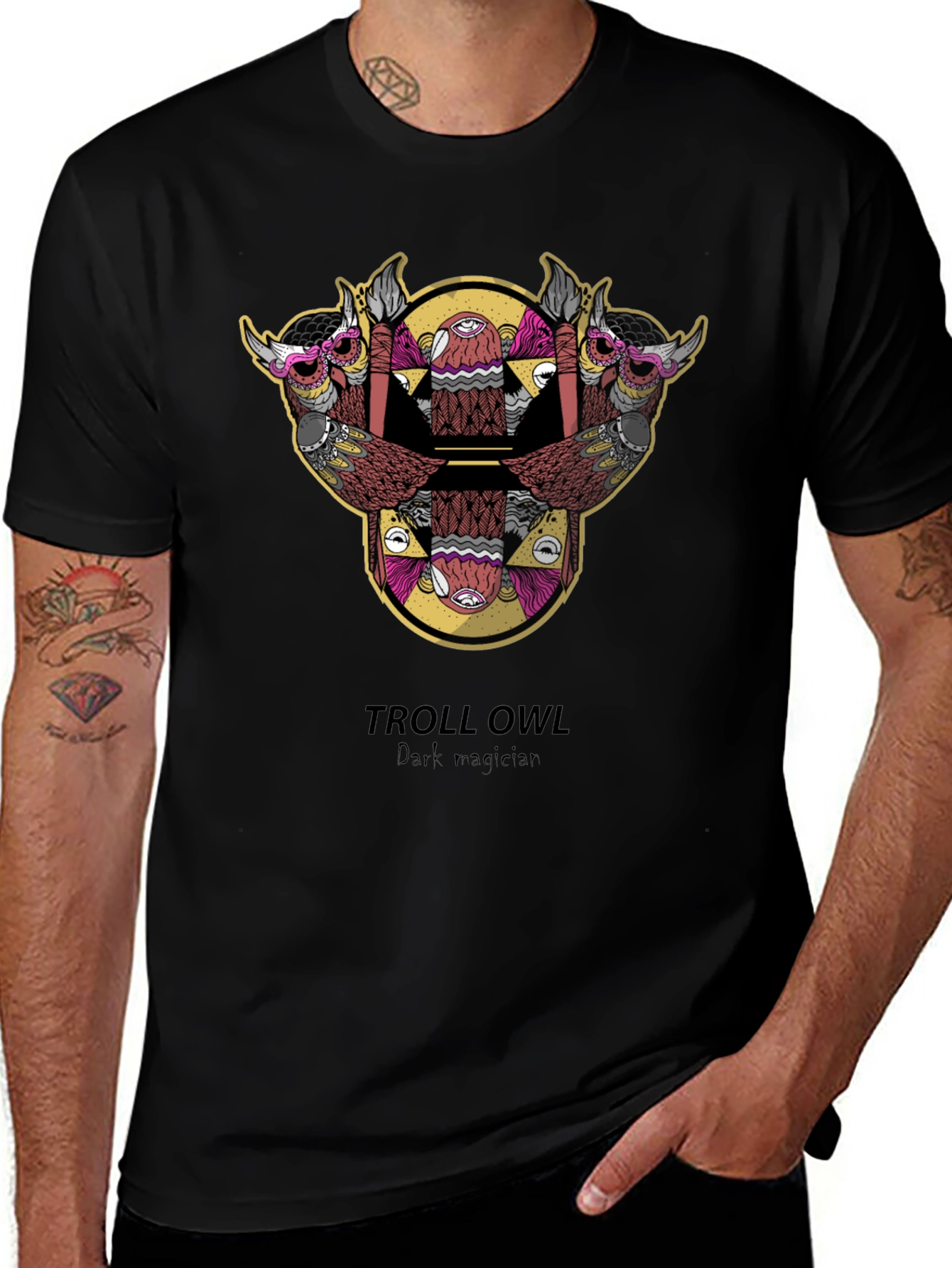 Troll Owl Dark Magician Graphic Tee - Black