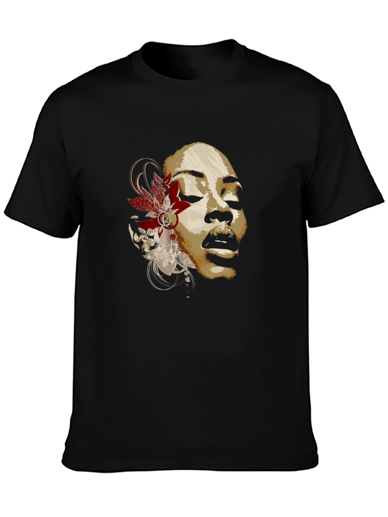 Floral Woman Graphic T-Shirt - Black Cotton Blend