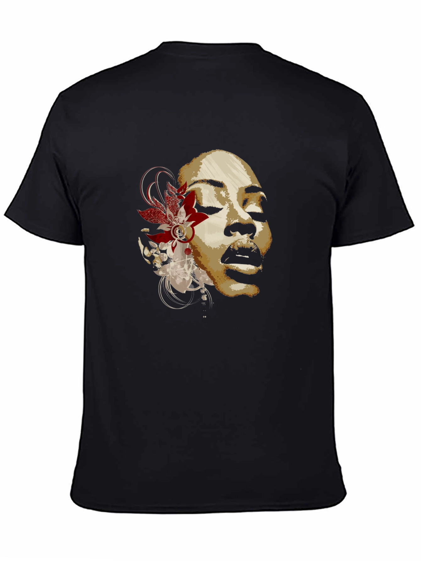 Floral Woman Graphic T-Shirt - Black Cotton Blend