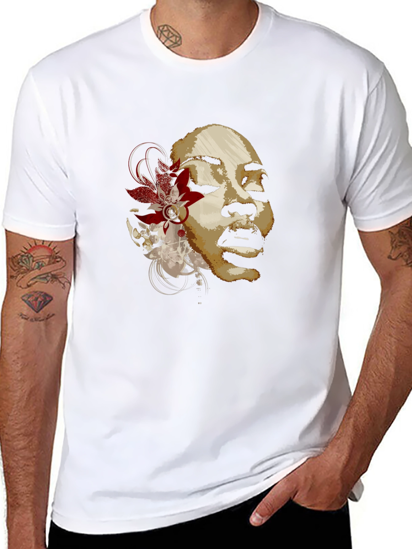 Floral Woman Graphic T-Shirt - Black Cotton Blend