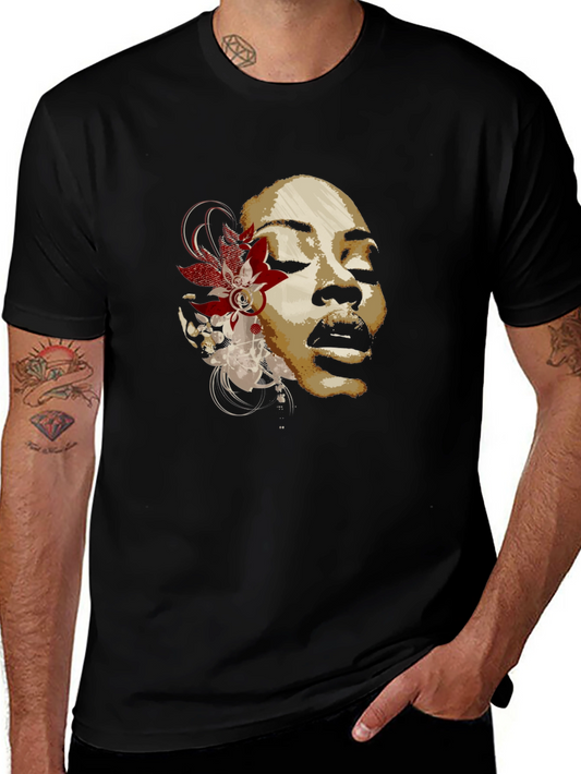 Floral Woman Graphic T-Shirt - Black Cotton Blend