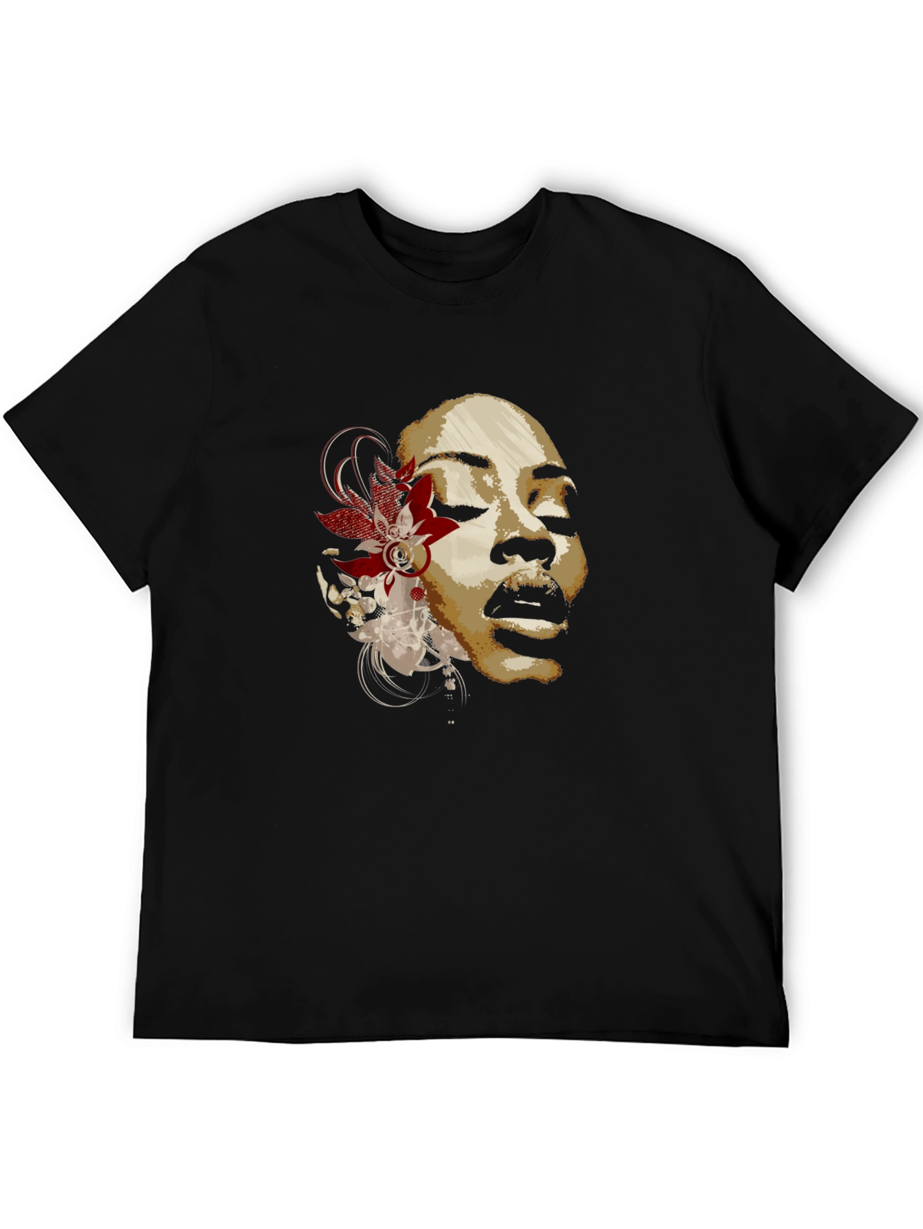 Floral Woman Graphic T-Shirt - Black Cotton Blend