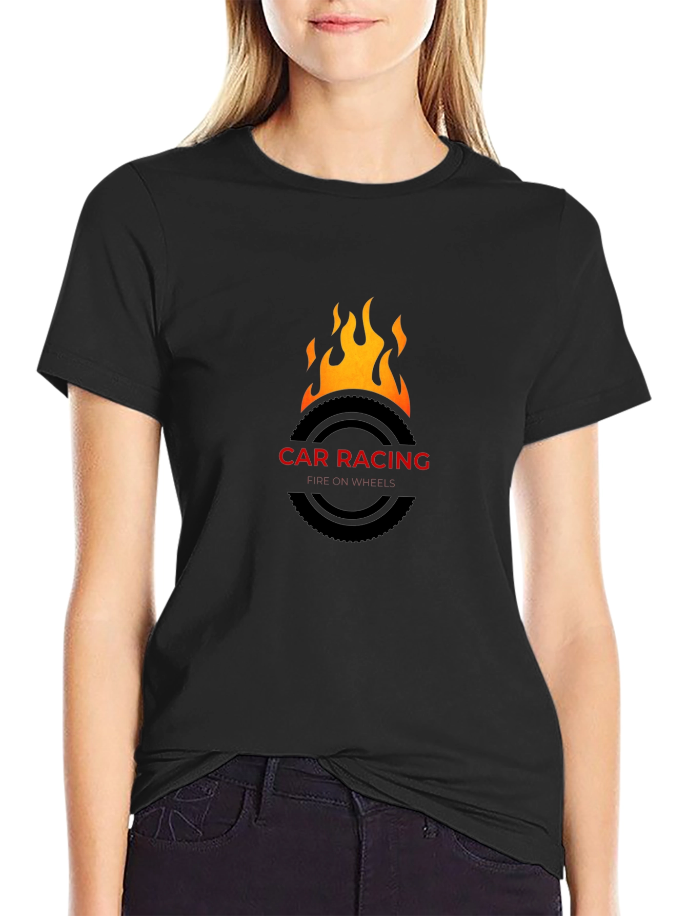 Car Racing Flame T-Shirt - Stylish Black Tee