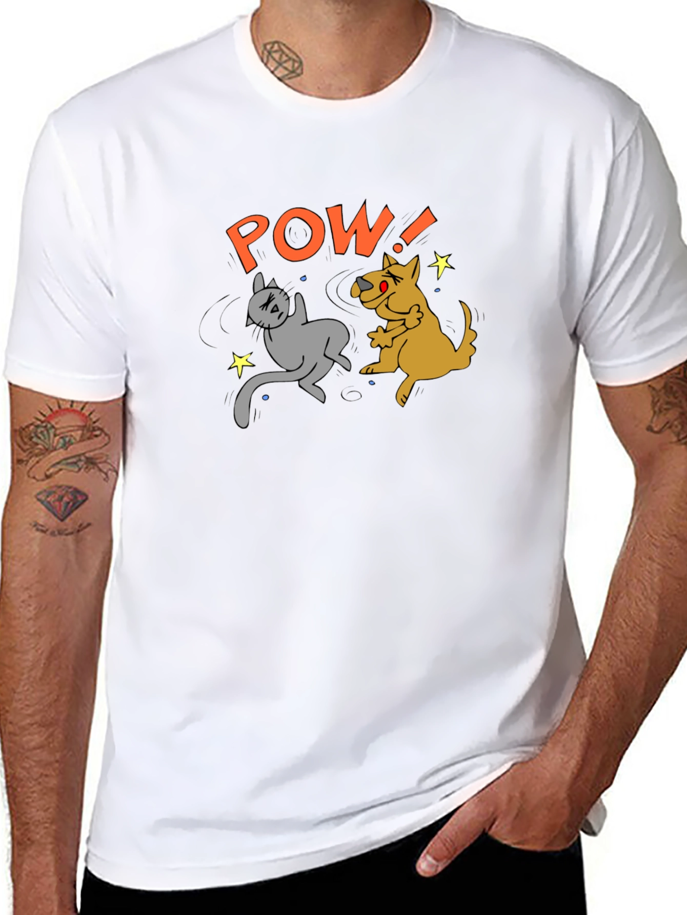Cat and Dog POW! Cartoon T-Shirt