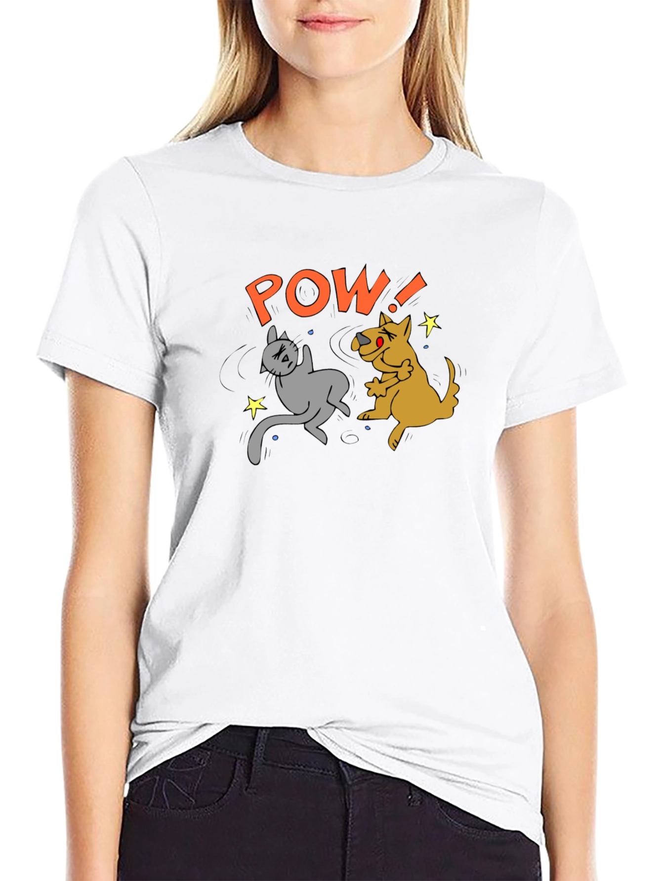 Cat and Dog POW! Cartoon T-Shirt