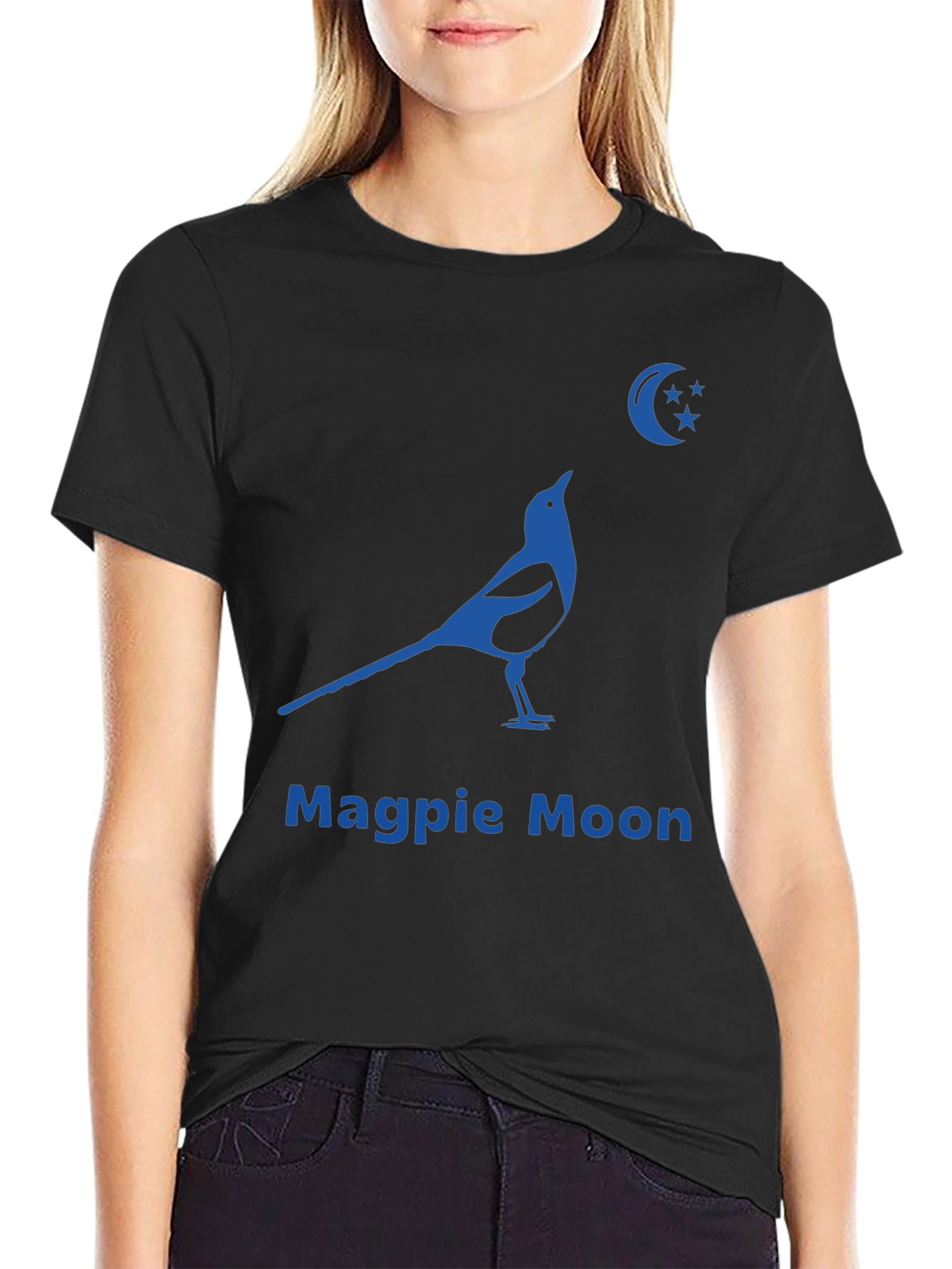 Magpie Moon Graphic Tee - Black Cotton Blend