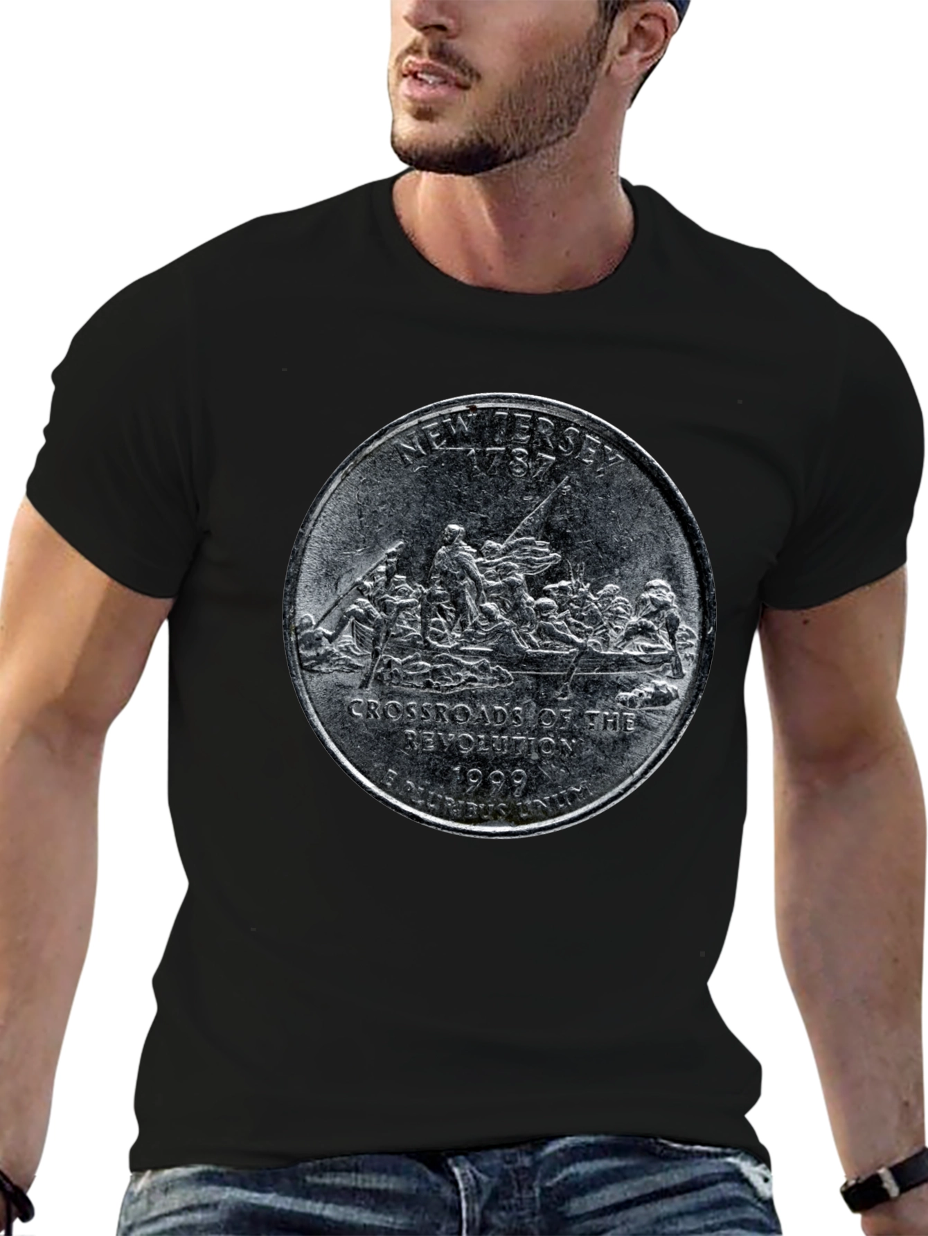 New Jersey State Quarter Graphic Black T-Shirt