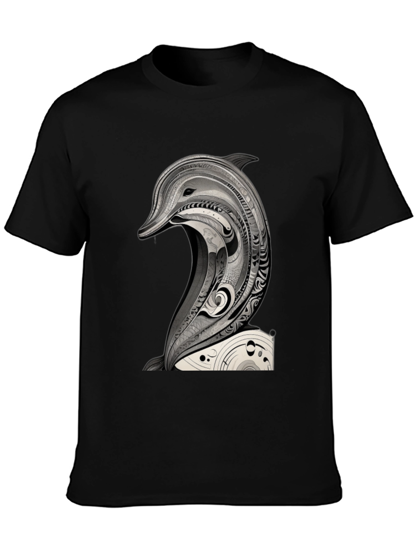 Black T-Shirt with Dolphin Art Graphic Tee
