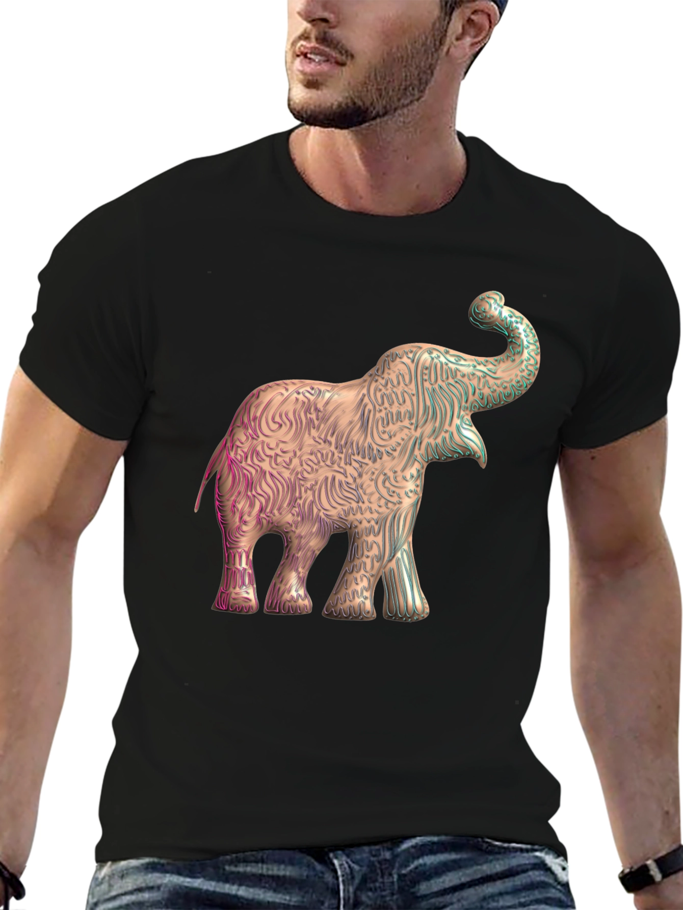 Elephant Graphic Print Tee - Stylish Mens Black T-Shirt