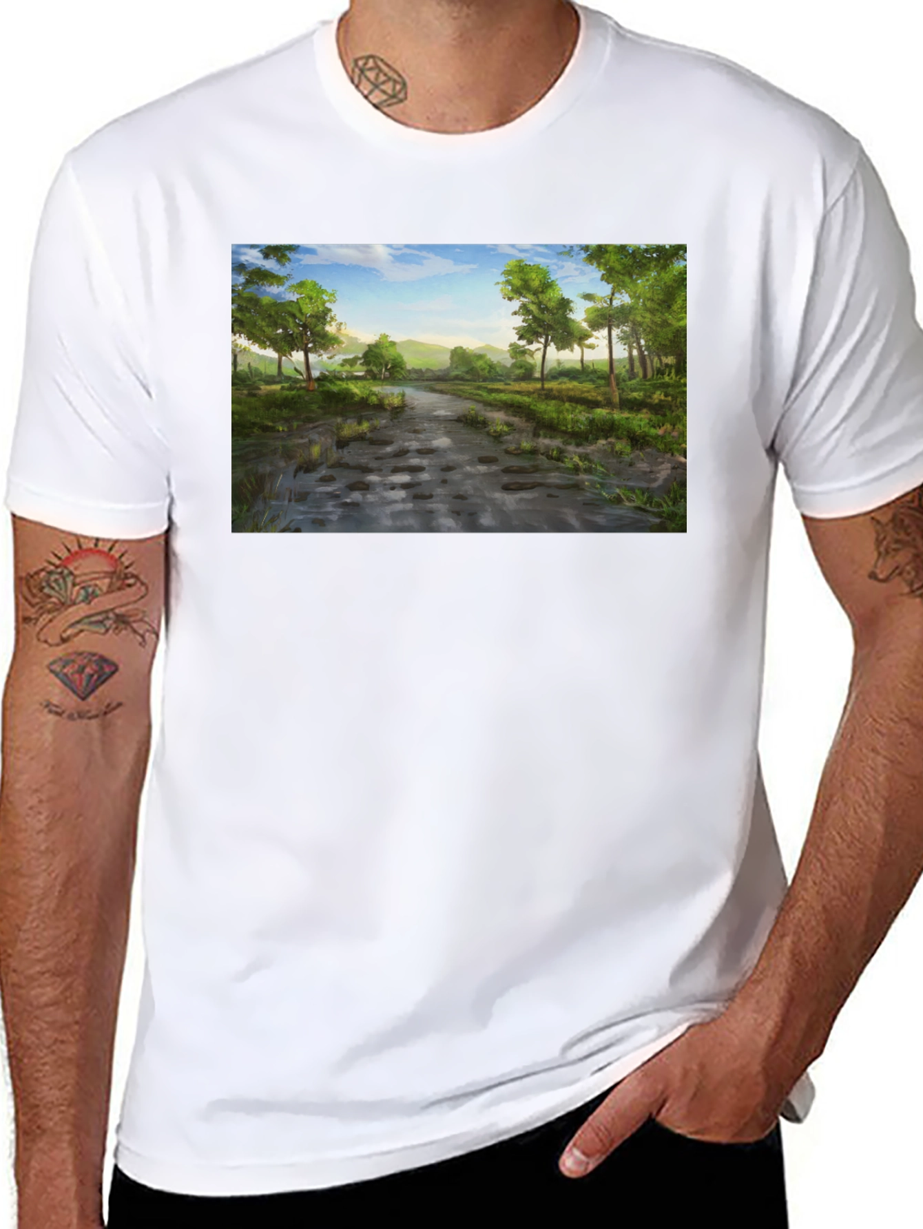 Nature Path Graphic Tee - Soft Black Cotton Shirt